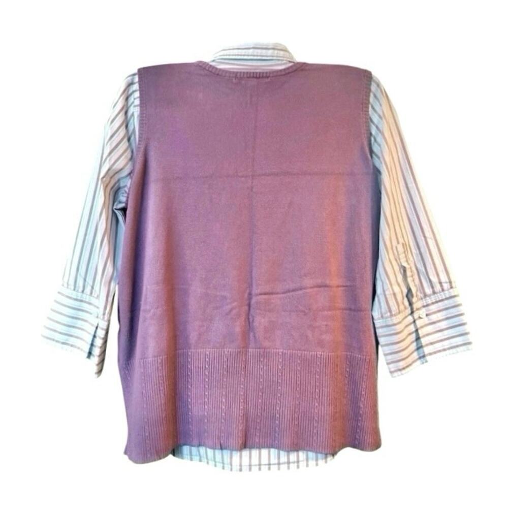 Merona Women's Striped 3/4 Sleeve Button-Up SZ 18W & Purple Sweater Vest SZ XXL - Picture 2 of 8